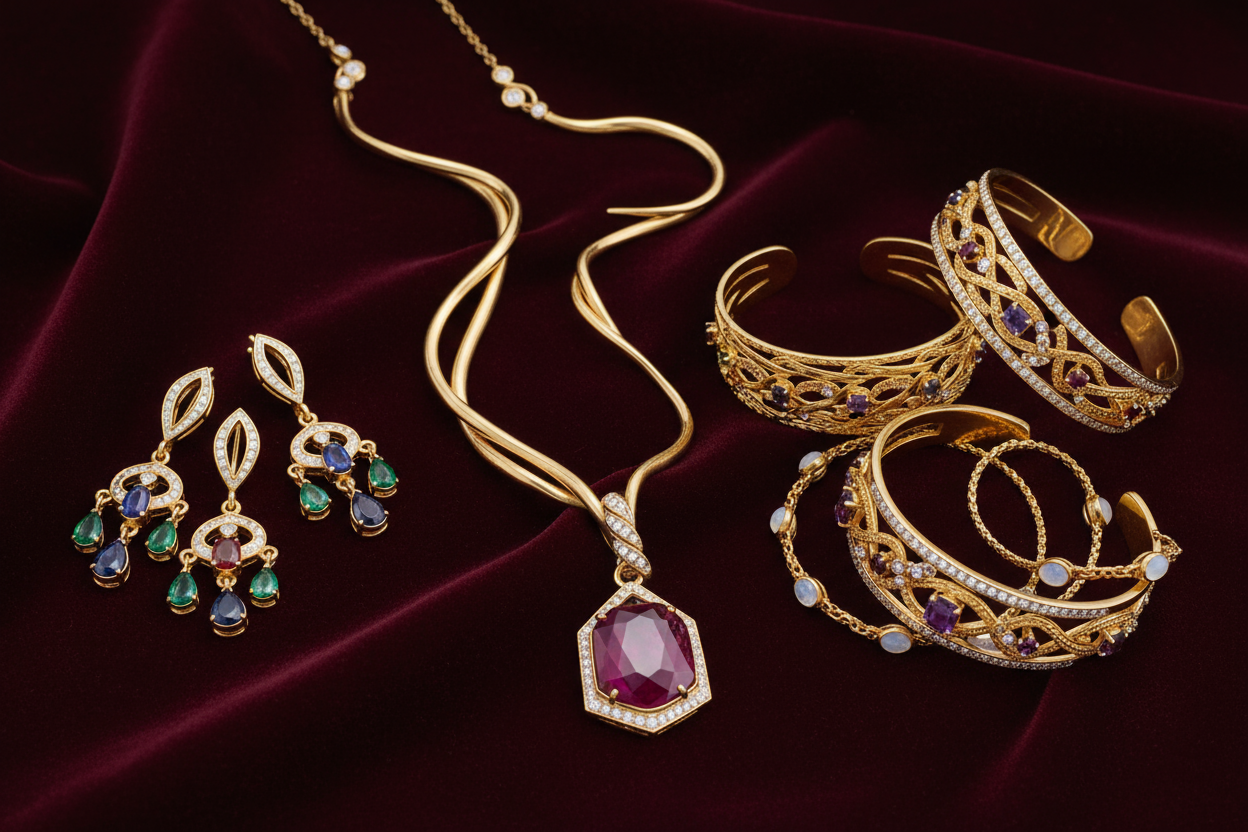 jewellery with mahroon colour background 